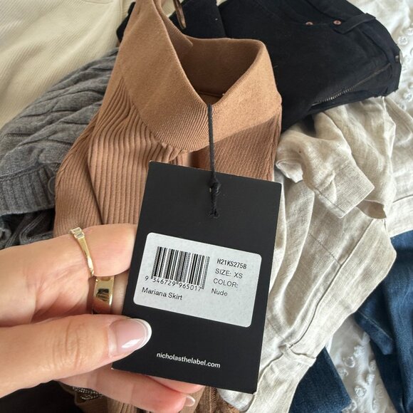 NWT Nicholas Mariana Midi Skirt In Nude Rib Knit Asymmetrical Crystal Fringe XS - Picture 3 of 10